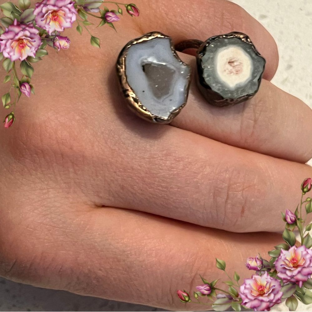 Retro Style Natural‎ Crystals Cluster Big Statement Adjustable Ring